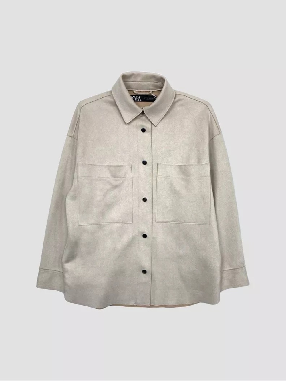 Zara Faux Suede Shacket Womens Small Beige Oversized Snap Front Shirt Jacket - Picture 3 of 11